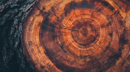 A close-up of the texture on a cut larch tree trunk. The wood's natural patterns and grain are visible, highlighting its rich, rugged texture and warm, earthy tones.