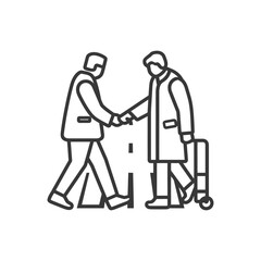 Two Men Shaking Hands One With Luggage