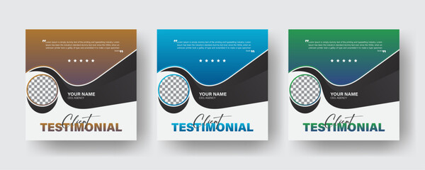 Modern style and modern layout client testimonial design with image, Customer service review design. 3 gradient colorful bundle set
