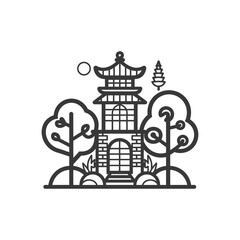 Fototapeta premium Traditional Asian Pagoda Structure in a Garden Setting