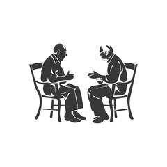 Two elderly men in chairs facing each other