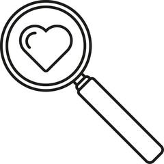 Magnifying glass with heart icon. Vector. Line style. 