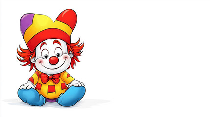 Cute Cartoon Clown on Solid White Background