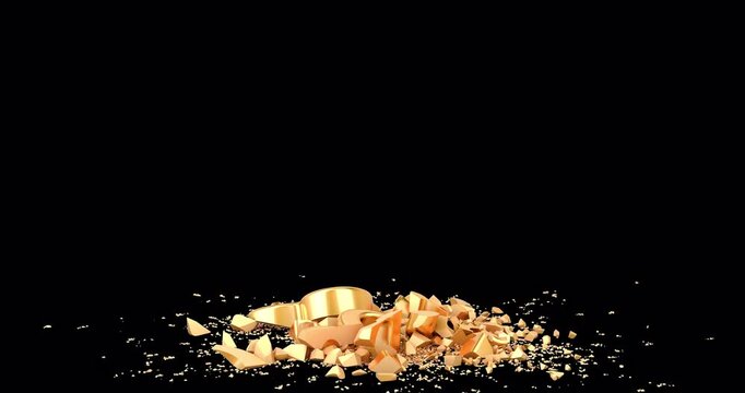 Section symbol falling down and breaking into pieces. 3D animation isolated on transparent background