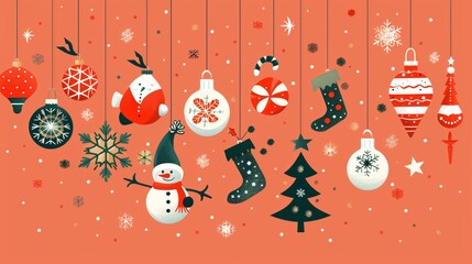 Naklejka premium hanging christmas icons and new year greetings 