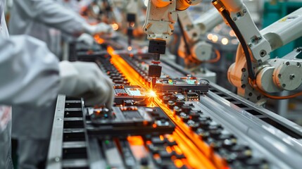 Fototapeta premium manufacturing line with robotic arms