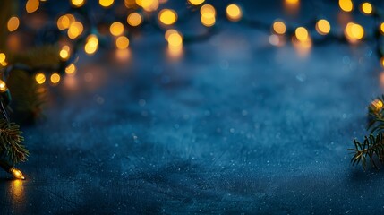 holiday illumination and decoration concept - christmas garland bokeh lights over dark blue background