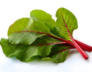Fresh beet greens on a white background