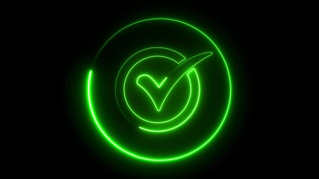 green glowing neon chek mark icon animation