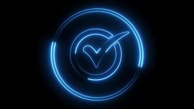 green glowing neon chek mark icon animation