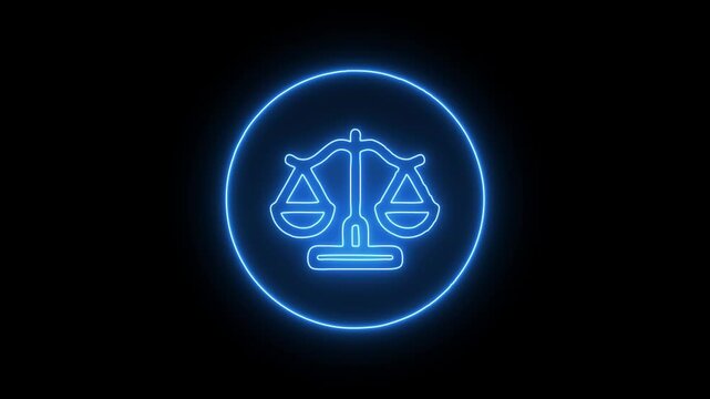 Glowing neon balance scale icon concept .