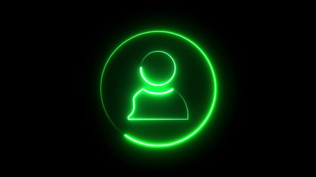 Neon User line icon inside circle, user information. Social Network User Id Icon black Background. 4k animation.
