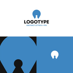 Logo Abstract A Letter Concept Modern Minimalism Flat Design Blue Pin Place Map Location