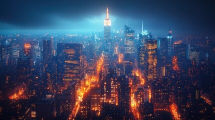 Fototapeta premium Nighttime Cityscape with Skyscrapers and Lights