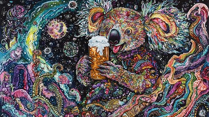  Koala with Beer, Surrounded by Animals and Plants