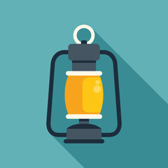 Vintage camping lantern is casting a long shadow on a turquoise background, evoking feelings of nostalgia and adventure © anatolir