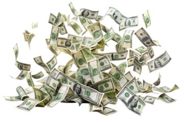 Money scattered on the desk. Money, US dollar bills background. Photography for Finance and Economy concepts. isolated on a white background