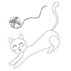 A delightful coloring page featuring a cute kitten playing with a ball of thread. Perfect for children's activities, pet-themed products, and decor, with strong commercial potential for pet lovers.