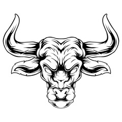 Head Bull Black White Vector