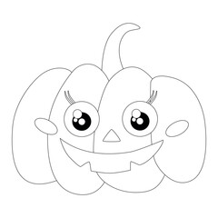 A charming coloring page featuring a cute Halloween pumpkin with big eyes and a smile. Ideal for children's activities, Halloween crafts, and festive decor,