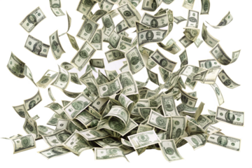 Money scattered on the desk. Money, US dollar bills background. Photography for Finance and Economy concepts. isolated on a white background