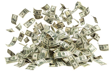 Money scattered on the desk. Money, US dollar bills background. Photography for Finance and Economy concepts. isolated on a white background