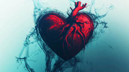 Fototapeta premium Abstract representation of a heart surrounded by dark shadows and jagged lines