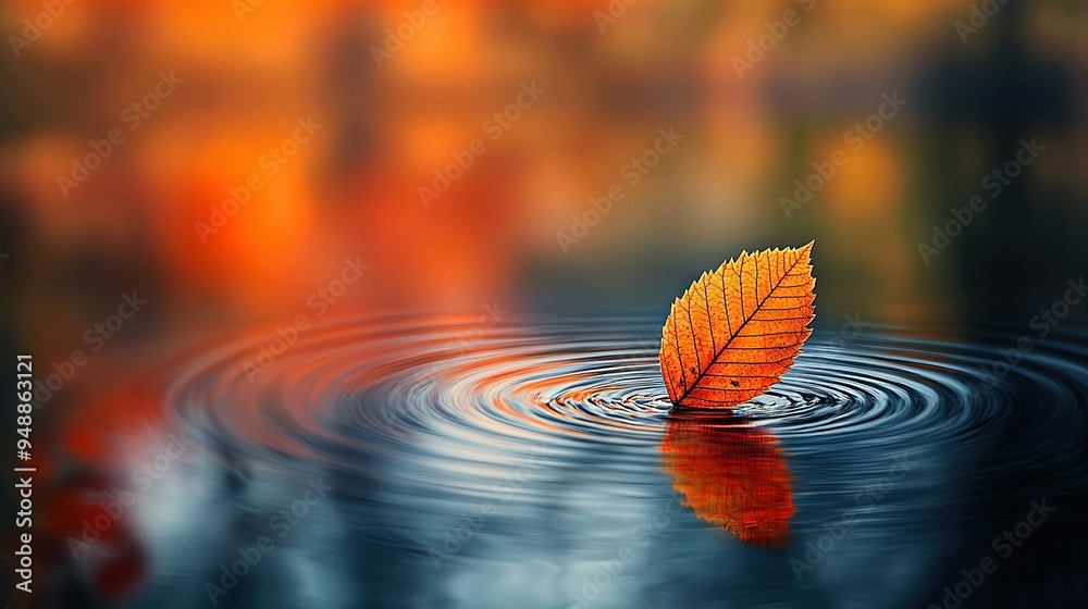 Poster   A floating leaf above a water surface with a centrally positioned droplet