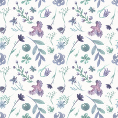 Watercolor seamless digital paper with botanical design. Suitable for baby shower, holiday decor.