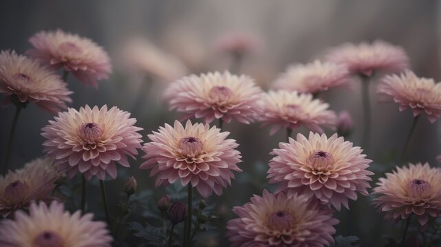 pink and purple chrysanthemums in muted colors with mauve smoke autumn color scheme.