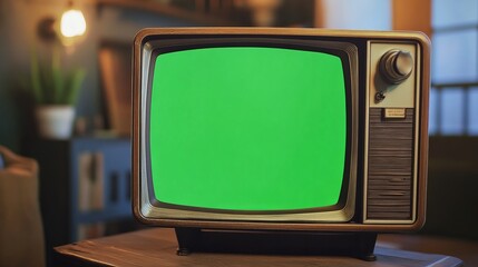 Retro vintage TV with green screen or chroma key background.
