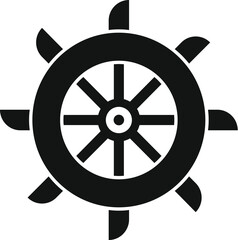 Obraz premium Black simple style icon of a ship steering wheel controlling navigation direction
