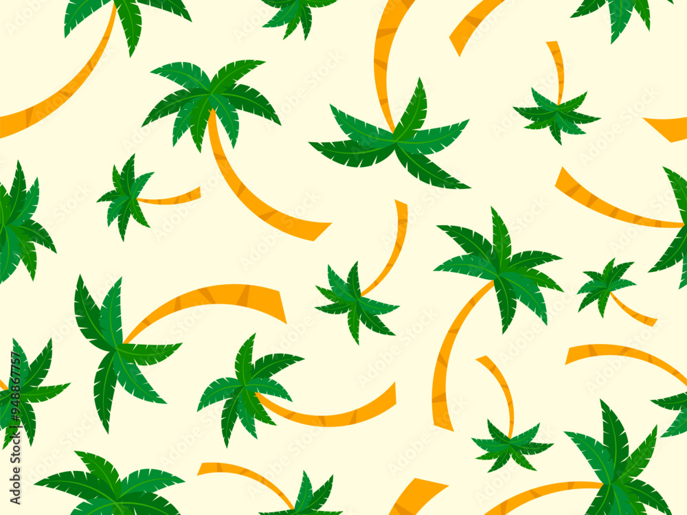 Wall mural palm trees seamless pattern. summer background with tropical palm trees with green foliage. design f