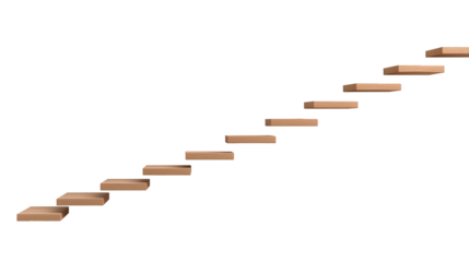 wooden brown stairs going up isolated on transparent background