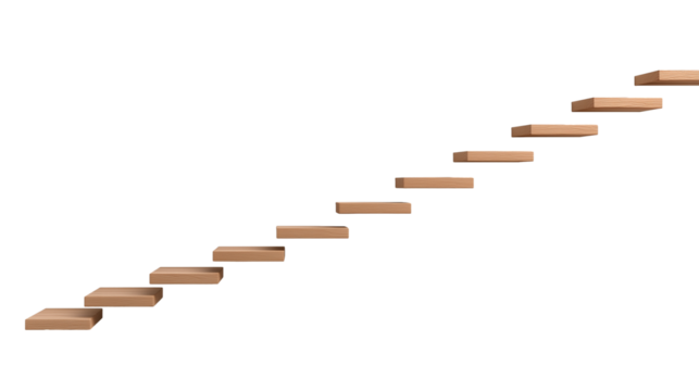 wooden brown stairs going up isolated on transparent background