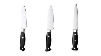 Set of assorted kitchen knives isolated on transparent background
