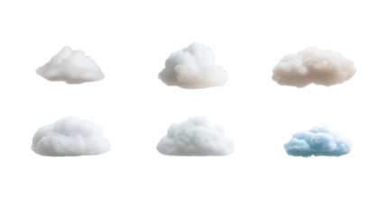 set of white blue clouds isolated on transparent background