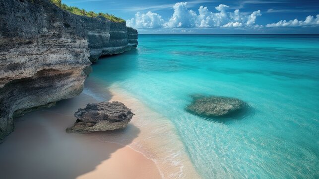 Bahamas Eleuthera: Beautiful Tropical Beach Landscape on Exotic Coastline