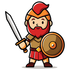 Spartan warrior cartoon character vector with sword and shield