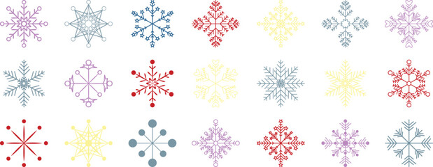 Big set colorful snowflakes isolated Detailed Vector Illustration Perfect for Winter themed Imagery Captivating Masterfully сrafted Snow Design xmas projects December holidays concept elements Joyful