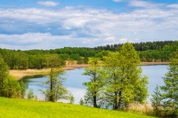 View of Kamedul lake and green landscape, Suwalski Landscape Park, Podlasie, Poland