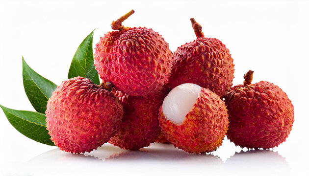 Lychee fruit pattern from flat view isolated on white background