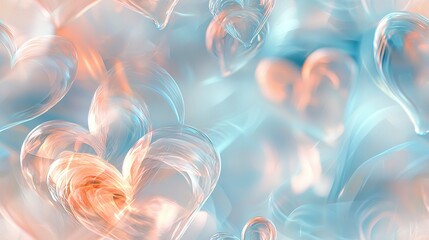   A collage of multiple hearts, set against a gradient of blue and pink, featuring a sharpened focus on the central heart