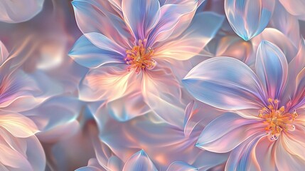 Fototapeta premium A cluster of vibrant pink and blue blossoms surrounding a golden core at the heart of their petals