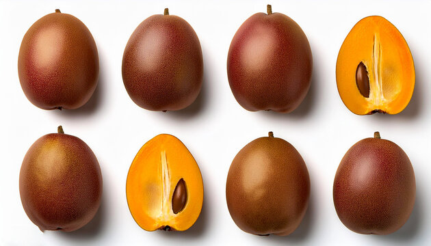 Sapodillo Plums fruit pattern from flat view isolated on white background.
