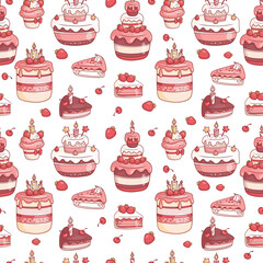 Seamless sweets pattern. Cream birthday cake