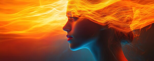 Abstract background with vibrant red, yellow, blue and pink colors.