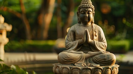 Fototapeta premium Buddha Statue in a Tranquil Garden Setting