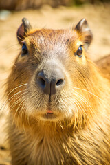 Close-up of Capybara, cute, I'm looking at the camer
