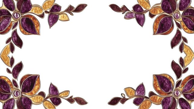 Florette Geometric Design: Retro Inspired Floral Border on White Background
